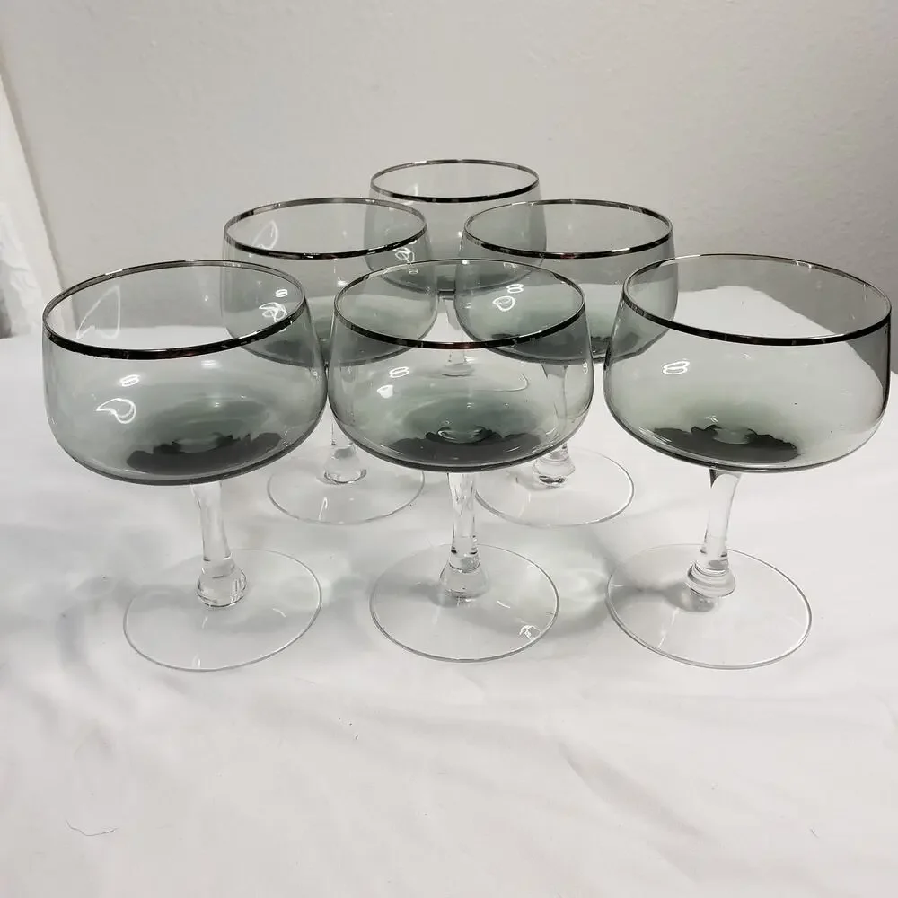 Fostoria Cherish Gray Smoke Platinum Trim Sherbet‎ Champagne Glasses Set Of 6